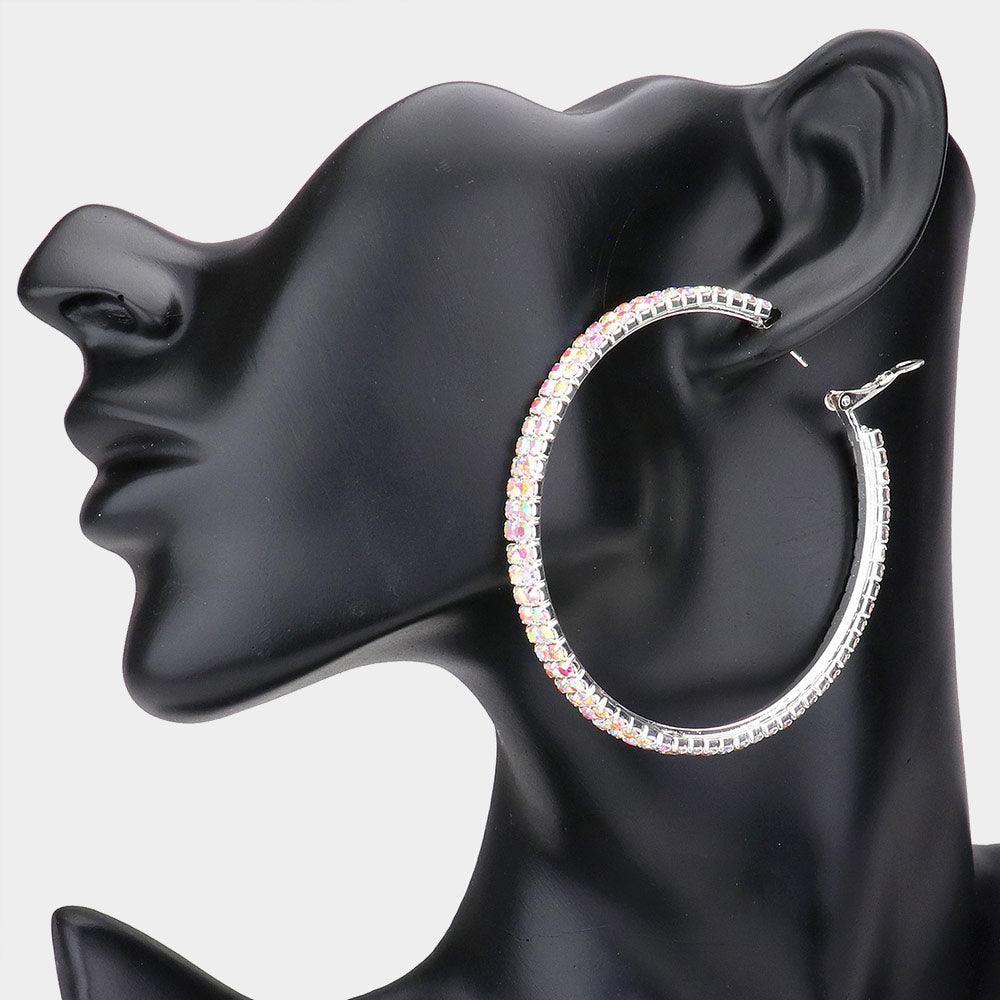 Silver Rhinestone Hoop Earrings