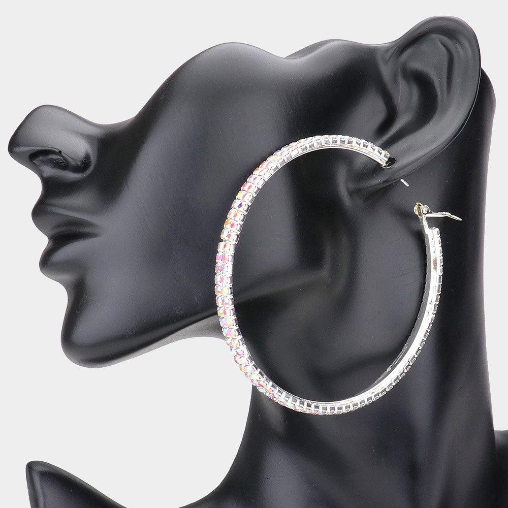 Silver Rhinestone Hoop Earrings - Jewelry Store by Erik Rayo