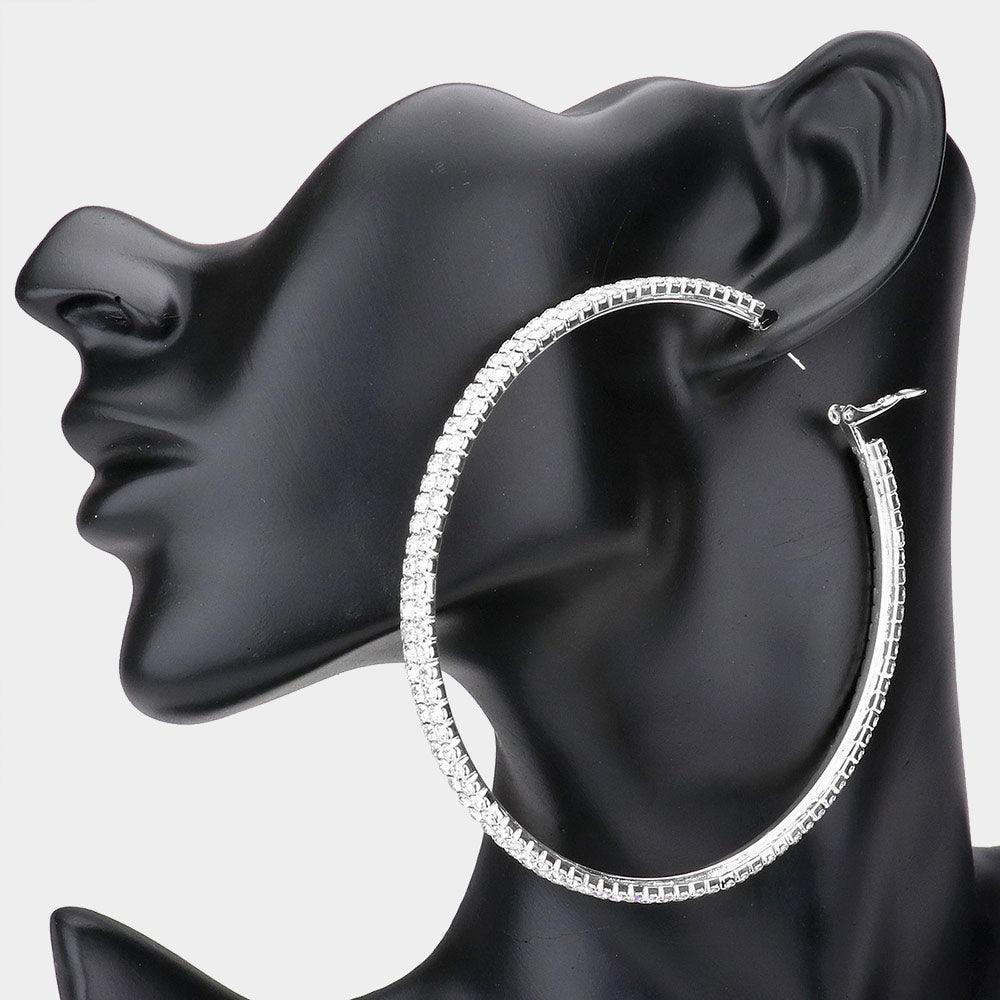 Silver Rhinestone Hoop Earrings - Jewelry Store by Erik Rayo