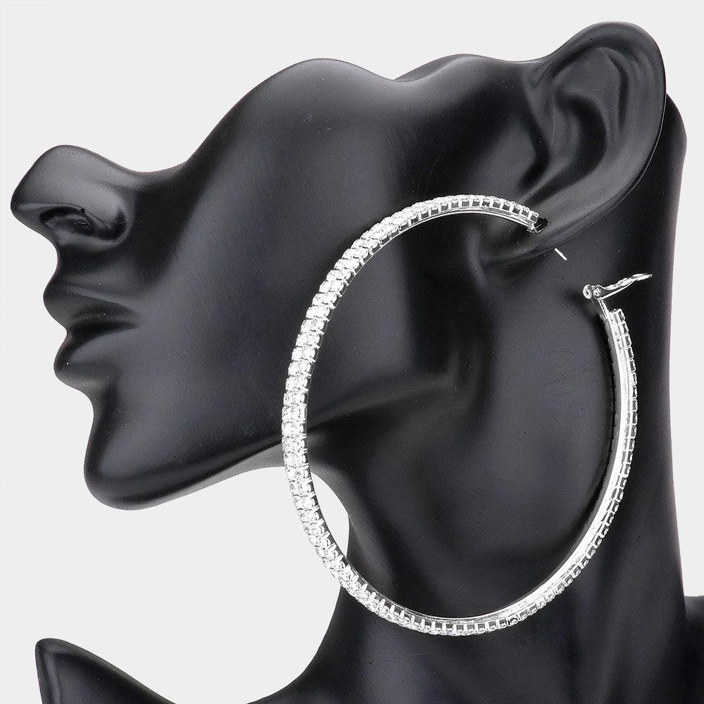 Silver Rhinestone Hoop Earrings