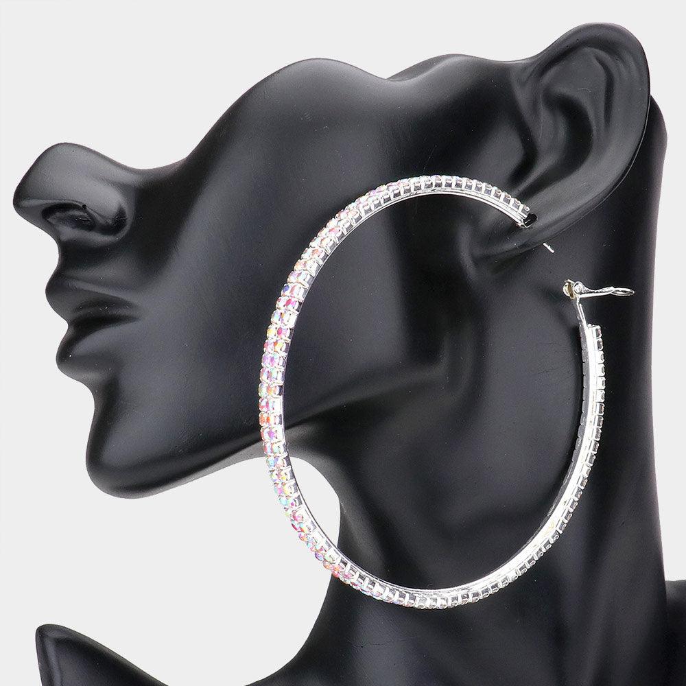 Silver Rhinestone Hoop Earrings