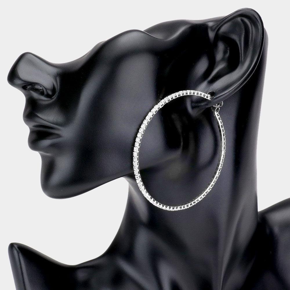 Silver Rhinestone Embellished Hoop Earrings