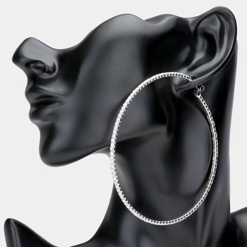 Silver Rhinestone Hoop Earrings - Jewelry Store by Erik Rayo