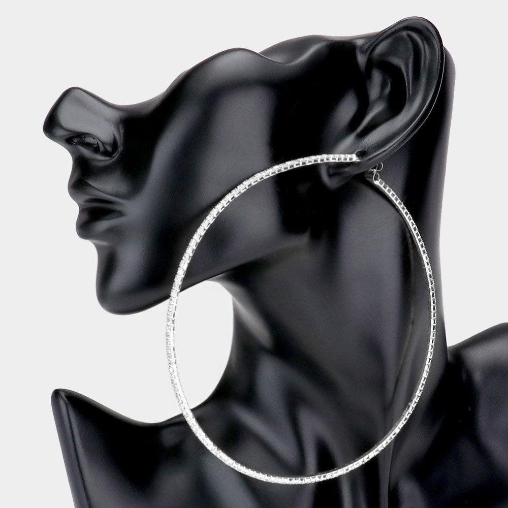 Silver Rhinestone Embellished Hoop Earrings