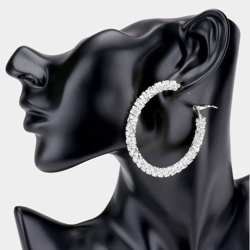 Silver Rhinestone Embellished Hoop Earrings - Jewelry Store by Erik Rayo