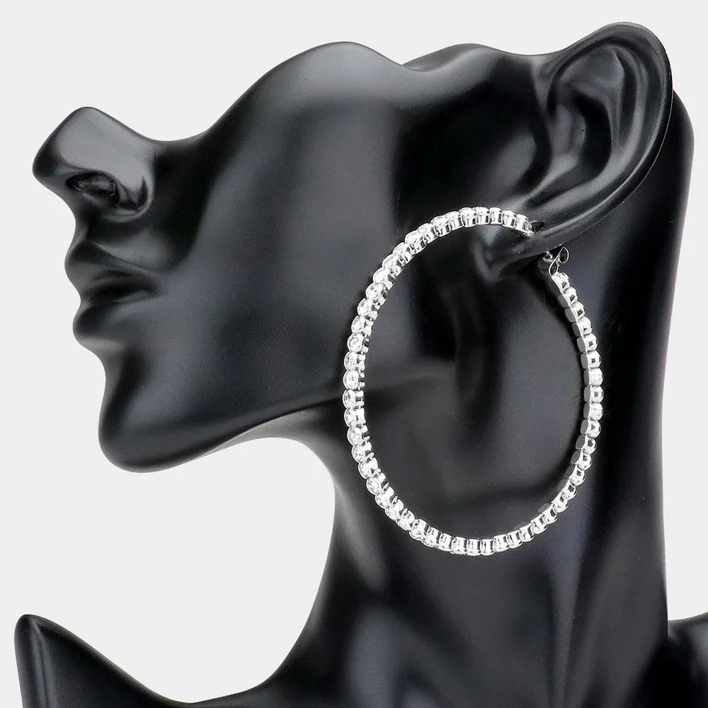 Silver Rhinestone Hoop Earrings - Jewelry Store by Erik Rayo