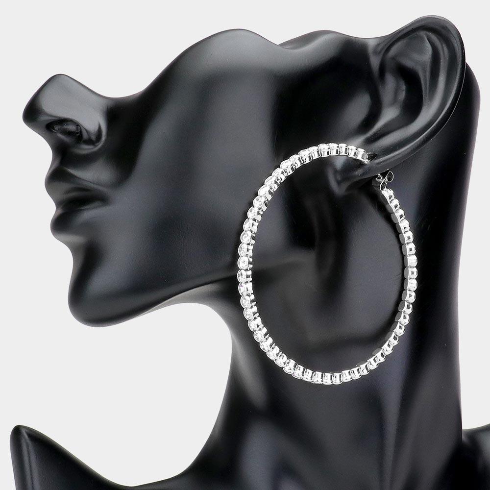 Silver Rhinestone Hoop Earrings