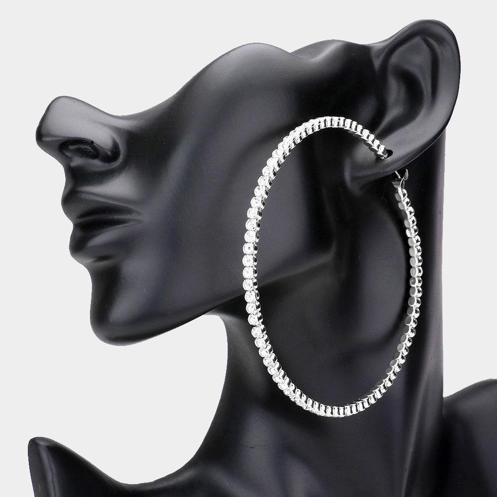 Silver Round Stone Hoop Earrings - Jewelry Store by Erik Rayo