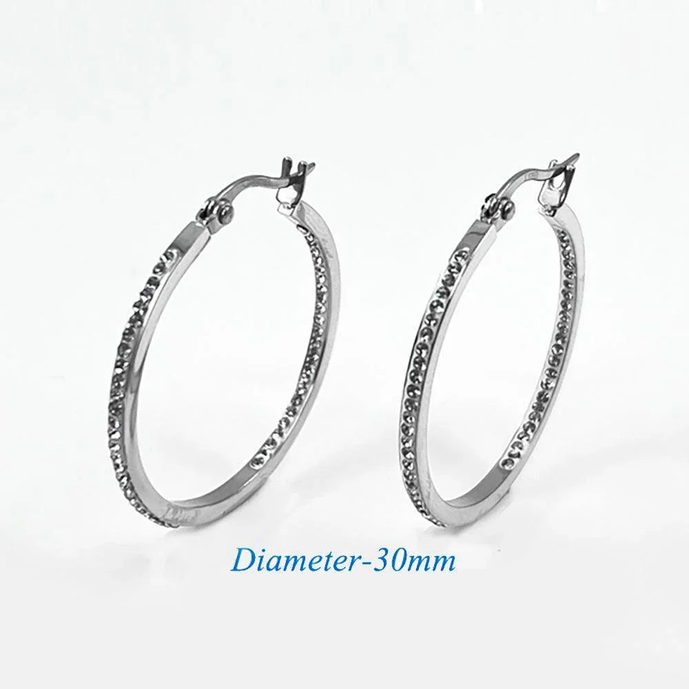 Stainless Steel 1.25 Inch Inside Out Rhinestone Hoop Pin Catch Earrings - Jewelry Store by Erik Rayo
