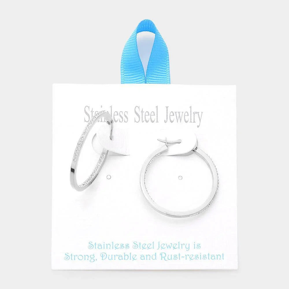 Stainless Steel 1.25 Inch Inside Out Rhinestone Hoop Pin Catch Earrings - Jewelry Store by Erik Rayo