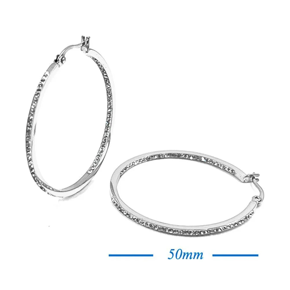 Stainless Steel 2 Inch Inside Out Rhinestone Hoop Pin Catch Earrings - Jewelry Store by Erik Rayo