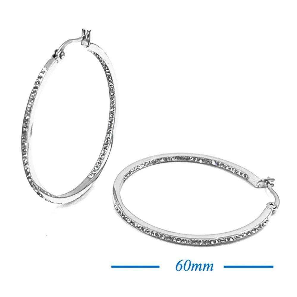 Stainless Steel 2.5 Inch Inside Out Rhinestone Hoop Pin Catch Earrings - Jewelry Store by Erik Rayo