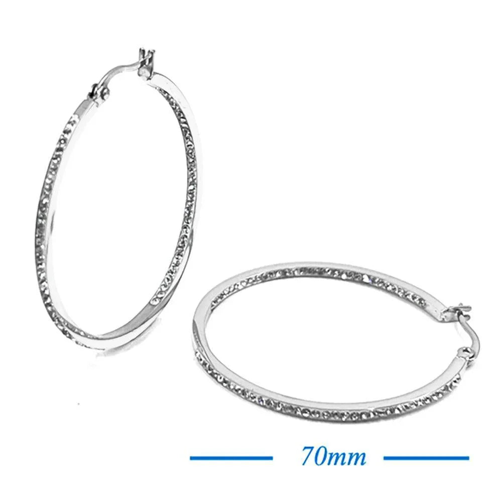 Stainless Steel 2.75 Inch Inside Out Rhinestone Hoop Pin Catch Earrings - Jewelry Store by Erik Rayo