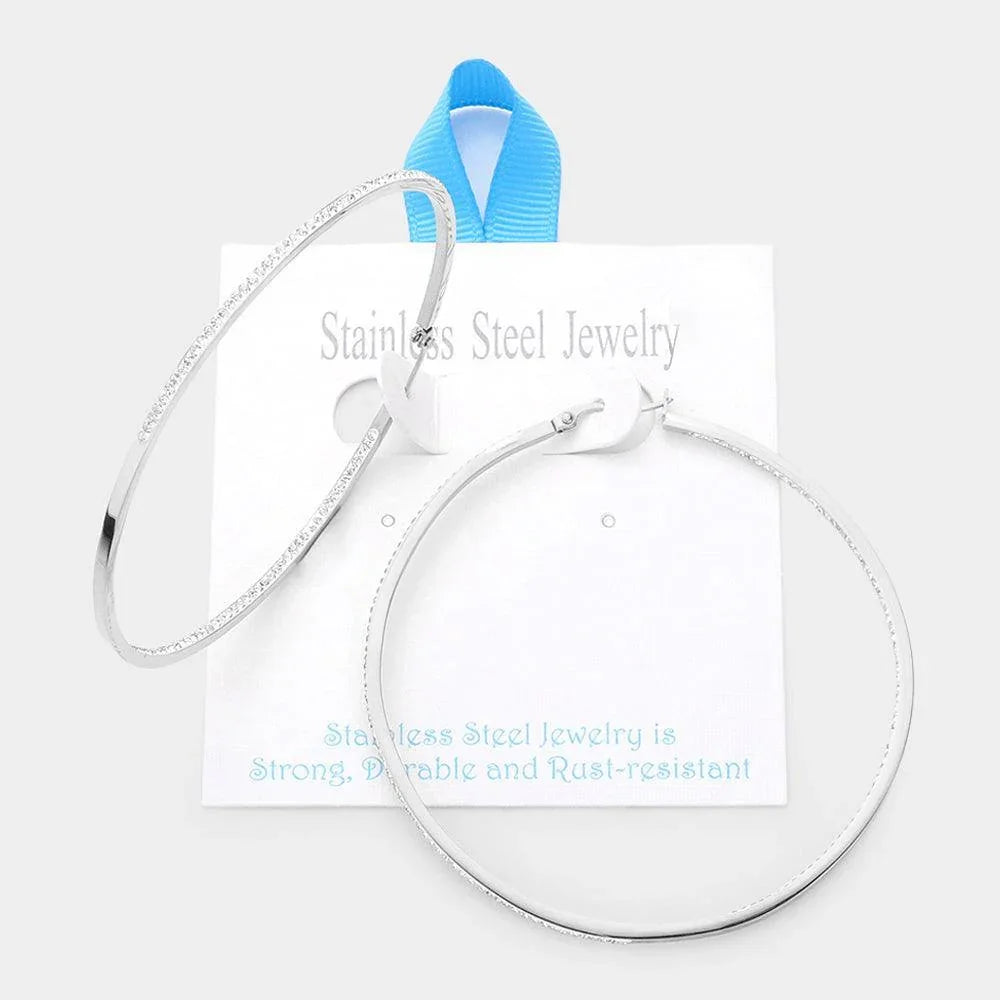 Stainless Steel 2.75 Inch Inside Out Rhinestone Hoop Pin Catch Earrings - Jewelry Store by Erik Rayo