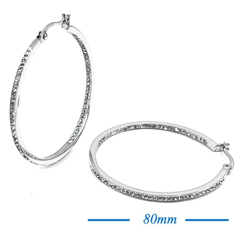 Stainless Steel 3.2 Inch Inside Out Rhinestone Hoop Pin Catch Earrings - Jewelry Store by Erik Rayo