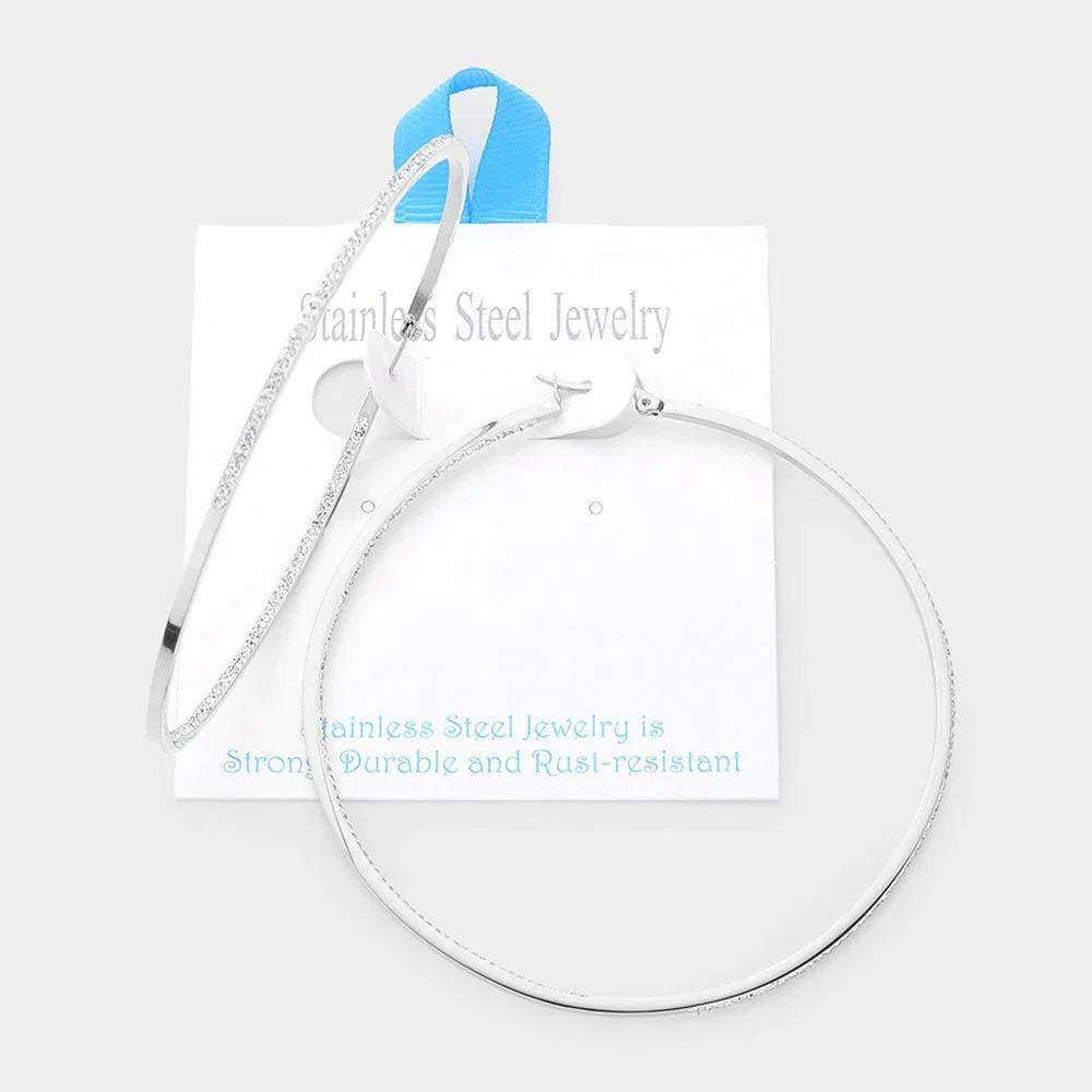 Stainless Steel 3.2 Inch Inside Out Rhinestone Hoop Pin Catch Earrings - Jewelry Store by Erik Rayo