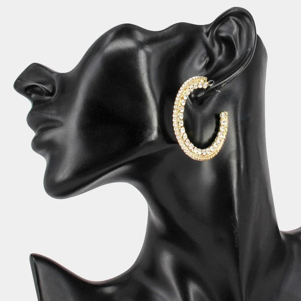 Gold Rhinestone Embellished Hoop Earrings - Jewelry Store by Erik Rayo