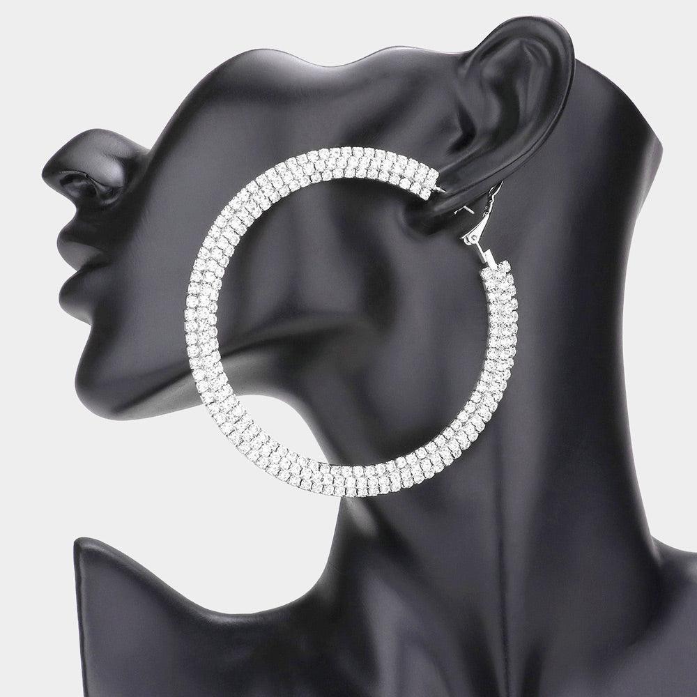 3.25 Inch Rhinestone Hoop Earrings - Jewelry Store by Erik Rayo