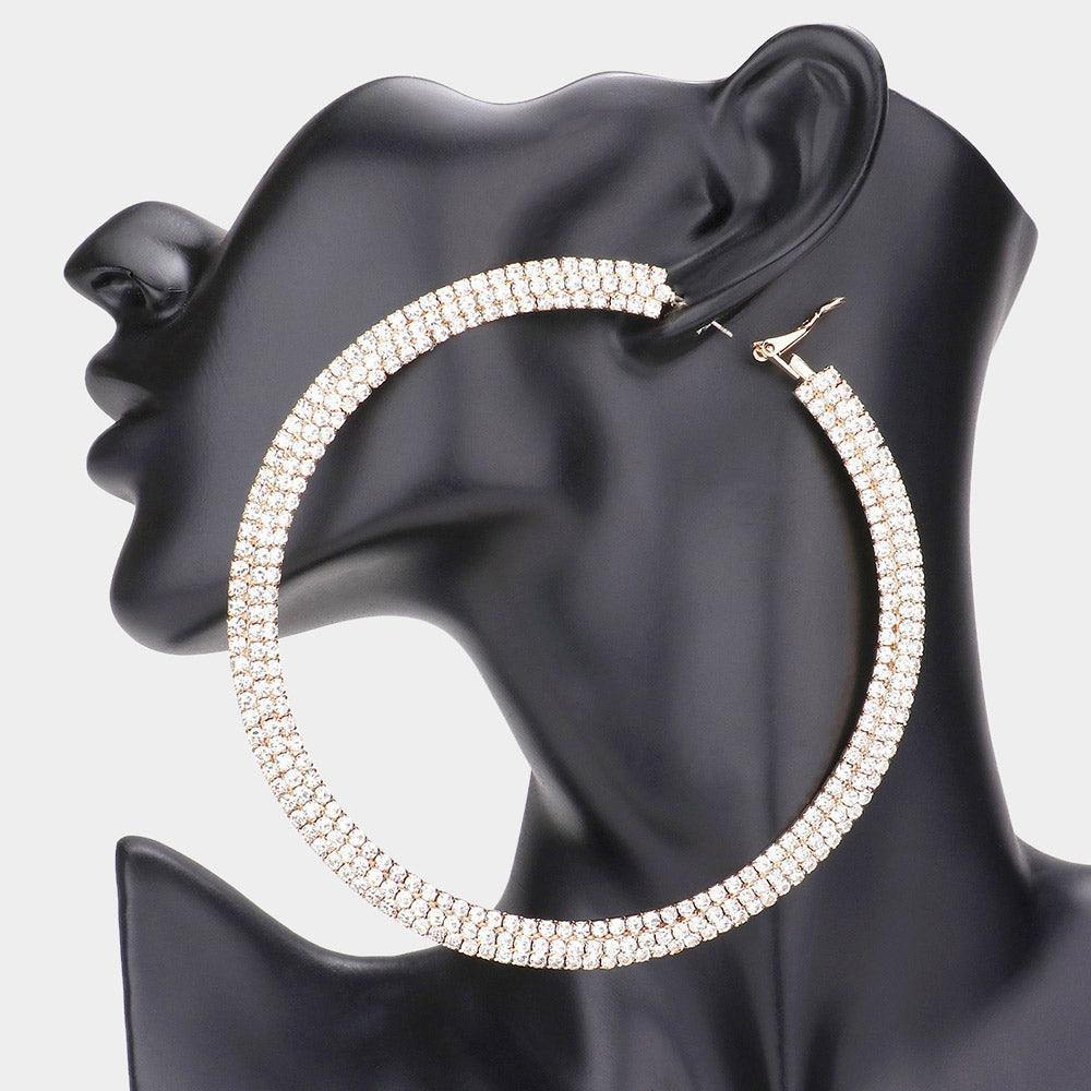 Gold 4.25 Inch Rhinestone Hoop Earrings - Jewelry Store by Erik Rayo