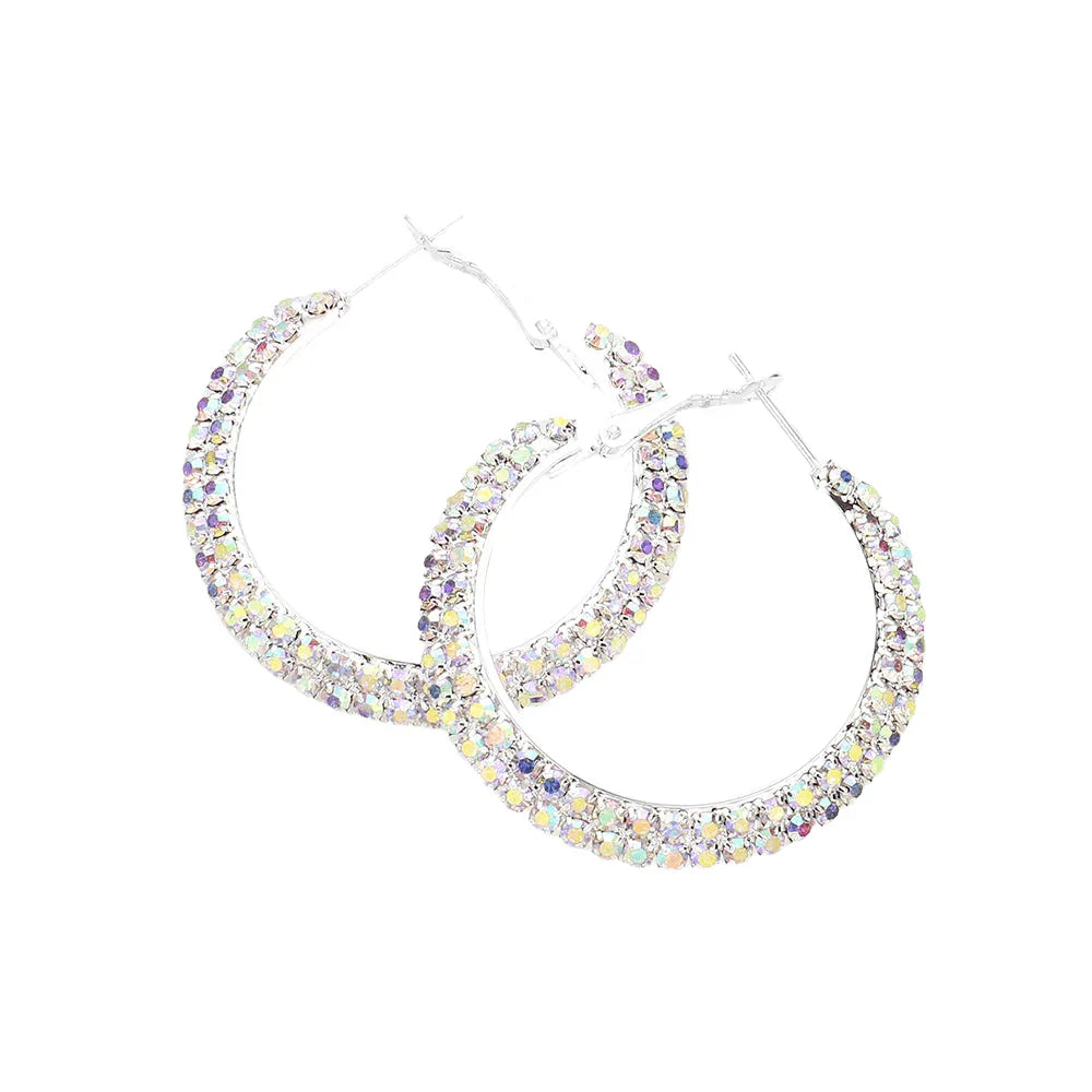 Silver Crystal Rhinestone 1.6 Inch Hoop Earrings - Jewelry Store by Erik Rayo