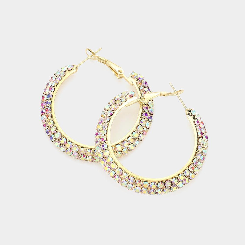 Gold Crystal Rhinestone 1.6 Inch Hoop Earrings - Jewelry Store by Erik Rayo