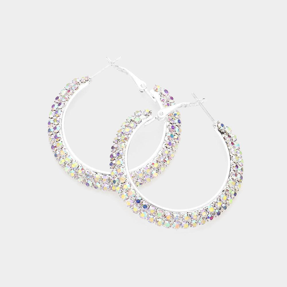 Silver Crystal Rhinestone 1.6 Inch Hoop Earrings - Jewelry Store by Erik Rayo