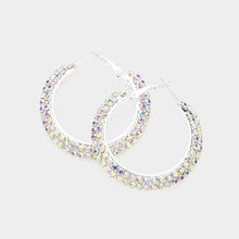 Load image into Gallery viewer, Silver Crystal Rhinestone 1.6 Inch Hoop Earrings
