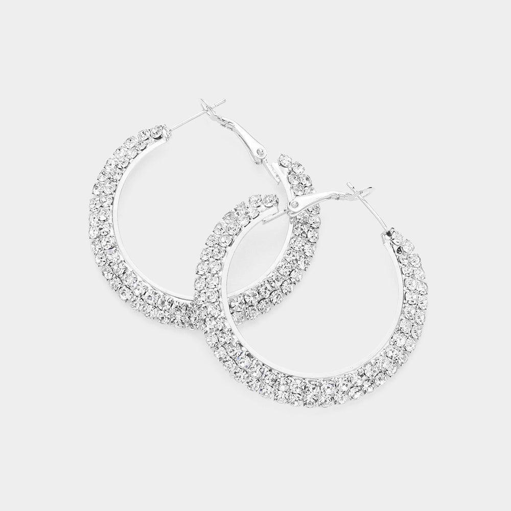 Silver Crystal Rhinestone 1.6 Inch Hoop Earrings - Jewelry Store by Erik Rayo