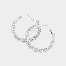 Load image into Gallery viewer, Silver Crystal Rhinestone 1.6 Inch Hoop Earrings
