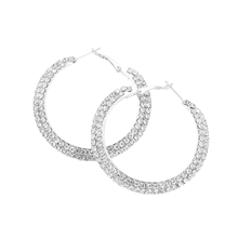 Load image into Gallery viewer, Silver Crystal Rhinestone 2 Inch Hoop Earrings
