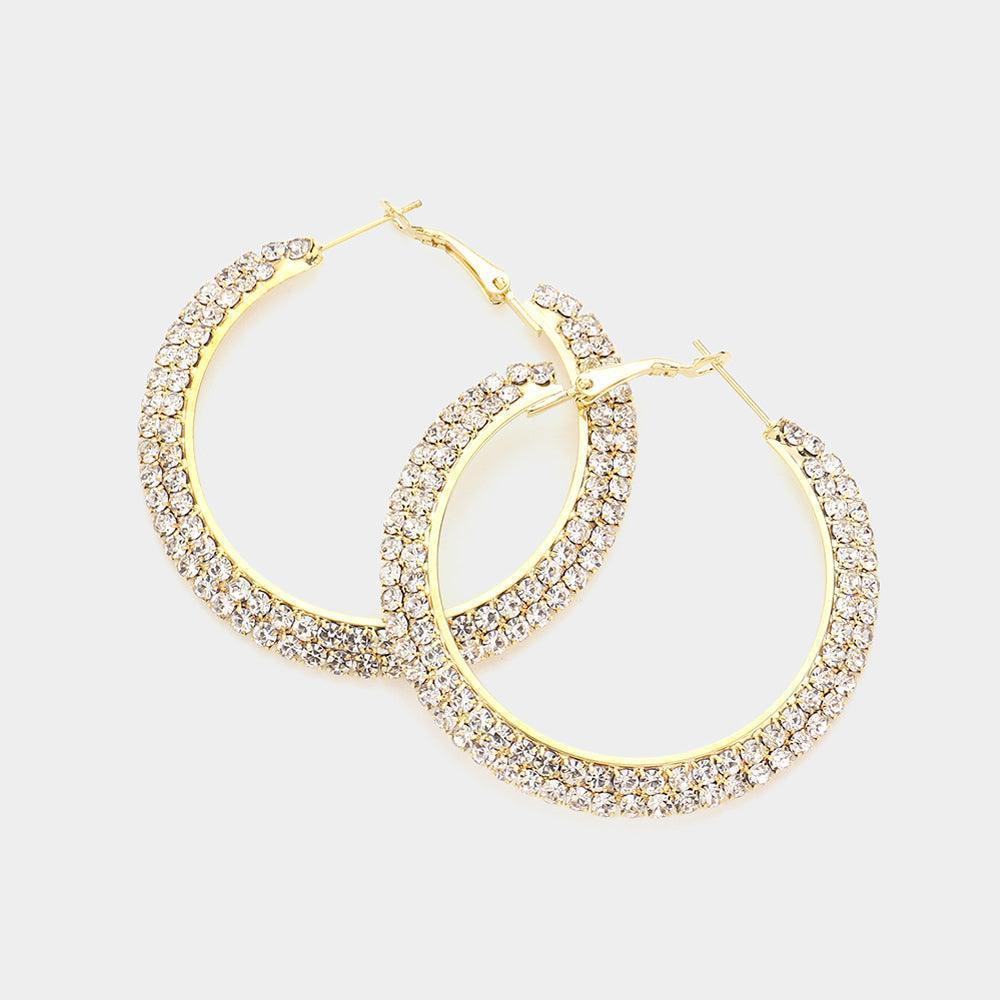 Gold Crystal Rhinestone 2 Inch Hoop Earrings - Jewelry Store by Erik Rayo