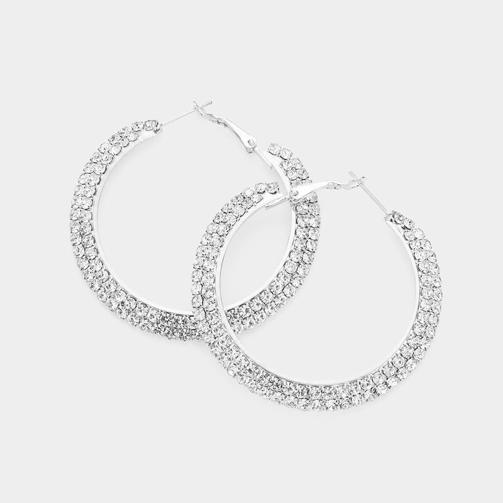 Silver Crystal Rhinestone 2 Inch Hoop Earrings - Jewelry Store by Erik Rayo