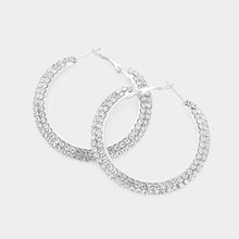 Load image into Gallery viewer, Silver Crystal Rhinestone 2 Inch Hoop Earrings
