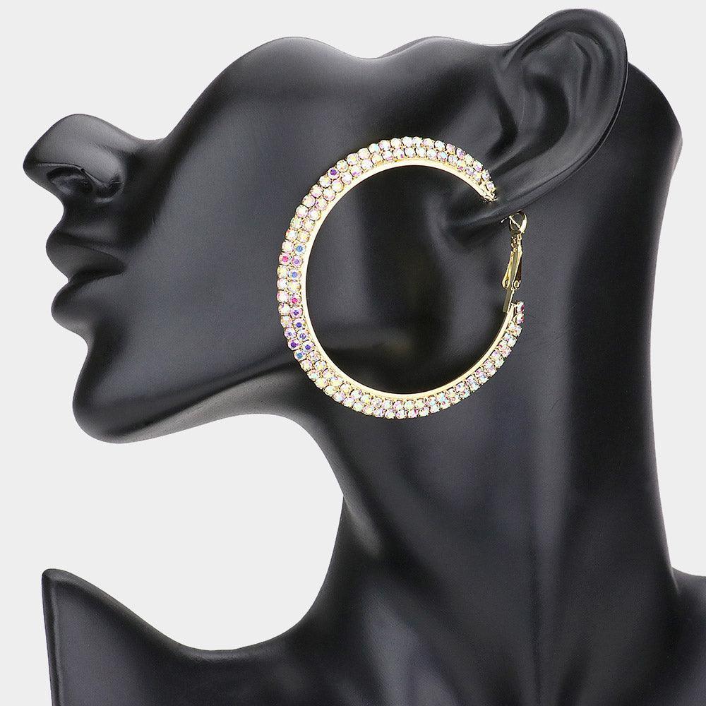 Gold 2 Row Crystal Rhinestone Hoop Earrings - Jewelry Store by Erik Rayo