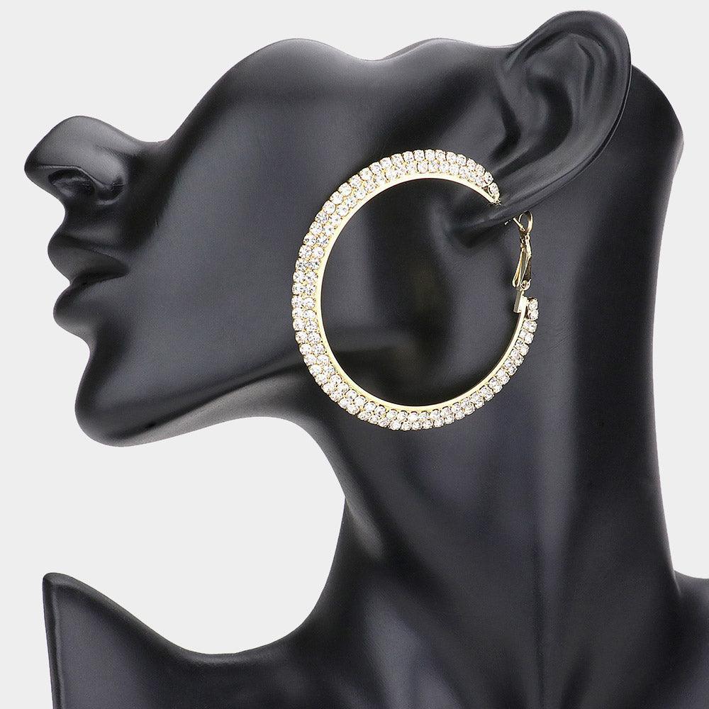 Gold 2 Row Crystal Rhinestone Hoop Earrings - Jewelry Store by Erik Rayo