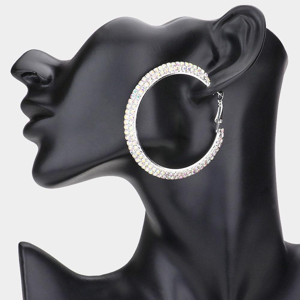 Silver 2 Row Crystal Rhinestone Hoop Earrings - Jewelry Store by Erik Rayo