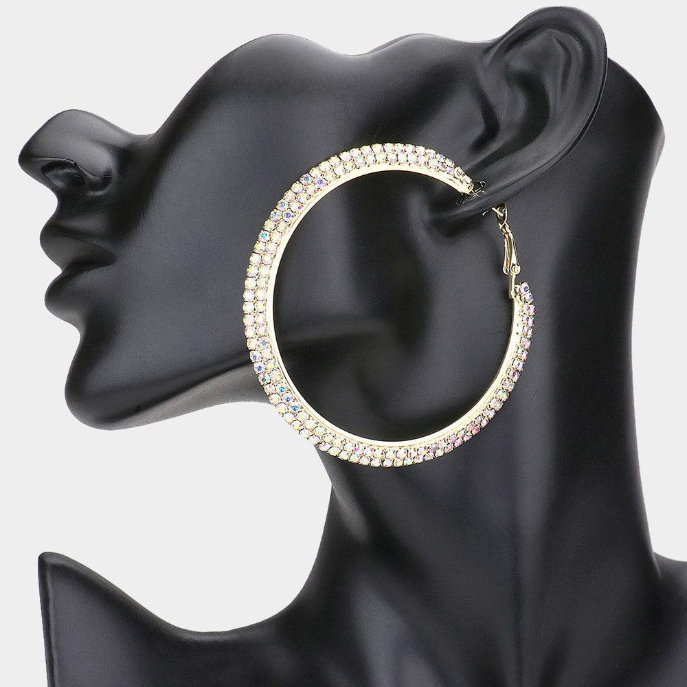 Gold 2 Row Crystal Rhinestone Hoop Earrings - Jewelry Store by Erik Rayo