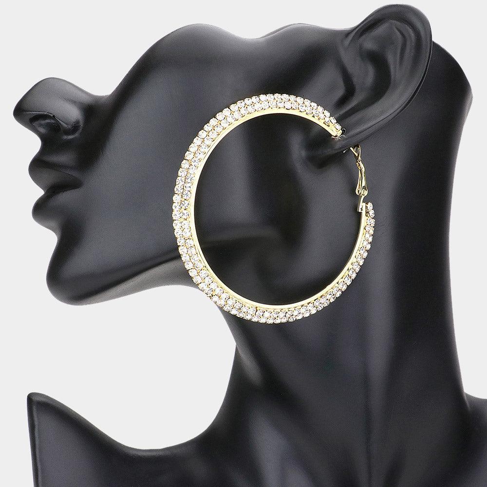 Gold 2 Row Crystal Rhinestone Hoop Earrings - Jewelry Store by Erik Rayo