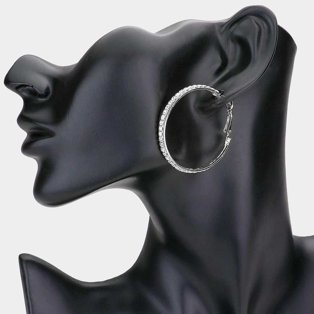 Silver Rhinestone Embellished Metal Hoop Earrings - Jewelry Store by Erik Rayo