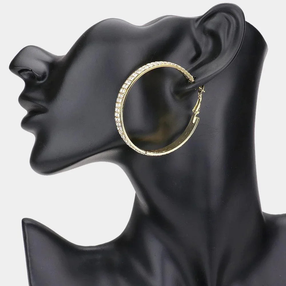 Gold Rhinestone Embellished Metal Hoop Earrings - Jewelry Store by Erik Rayo