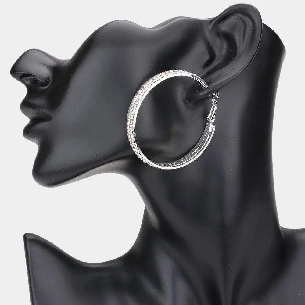 Silver Rhinestone Embellished Metal Hoop Earrings - Jewelry Store by Erik Rayo