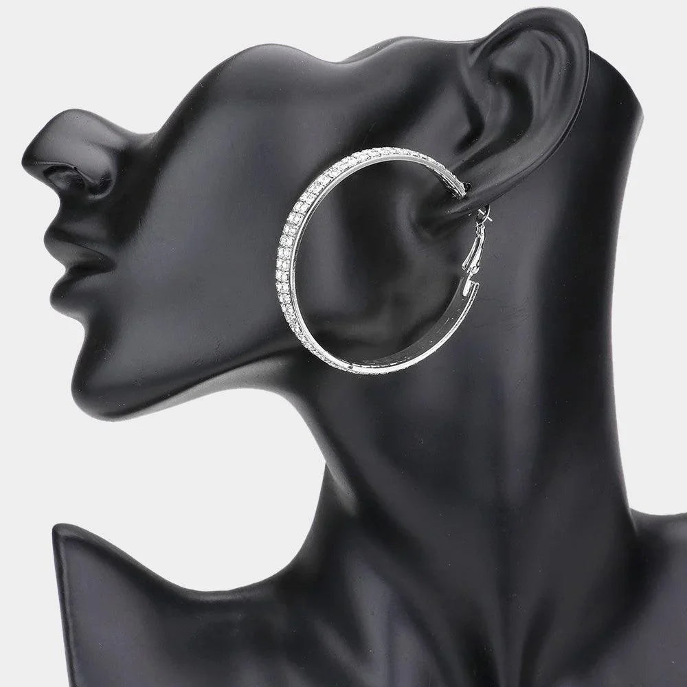 Silver Rhinestone Embellished Metal Hoop Earrings - Jewelry Store by Erik Rayo