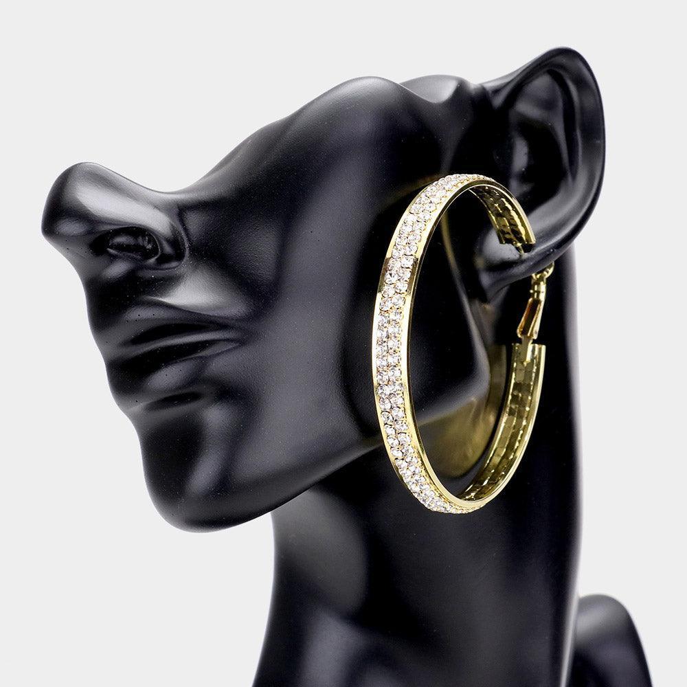 Gold Rhinestone Embellished Metal Hoop Earrings - Jewelry Store by Erik Rayo