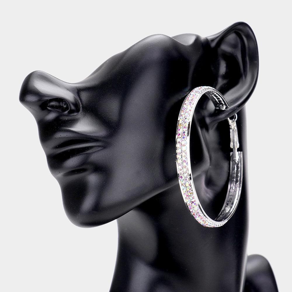 Silver Rhinestone Embellished Metal Hoop Earrings - Jewelry Store by Erik Rayo