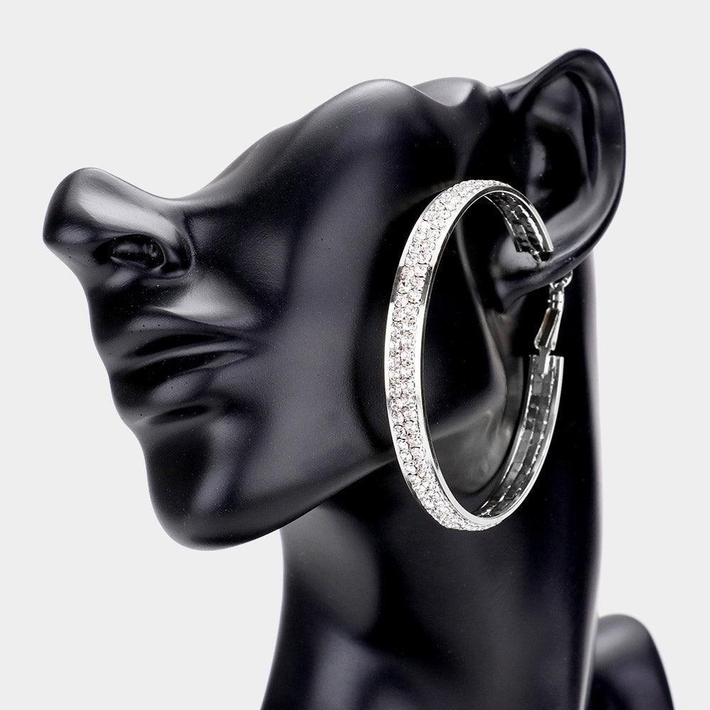 Silver Rhinestone Embellished Metal Hoop Earrings - Jewelry Store by Erik Rayo