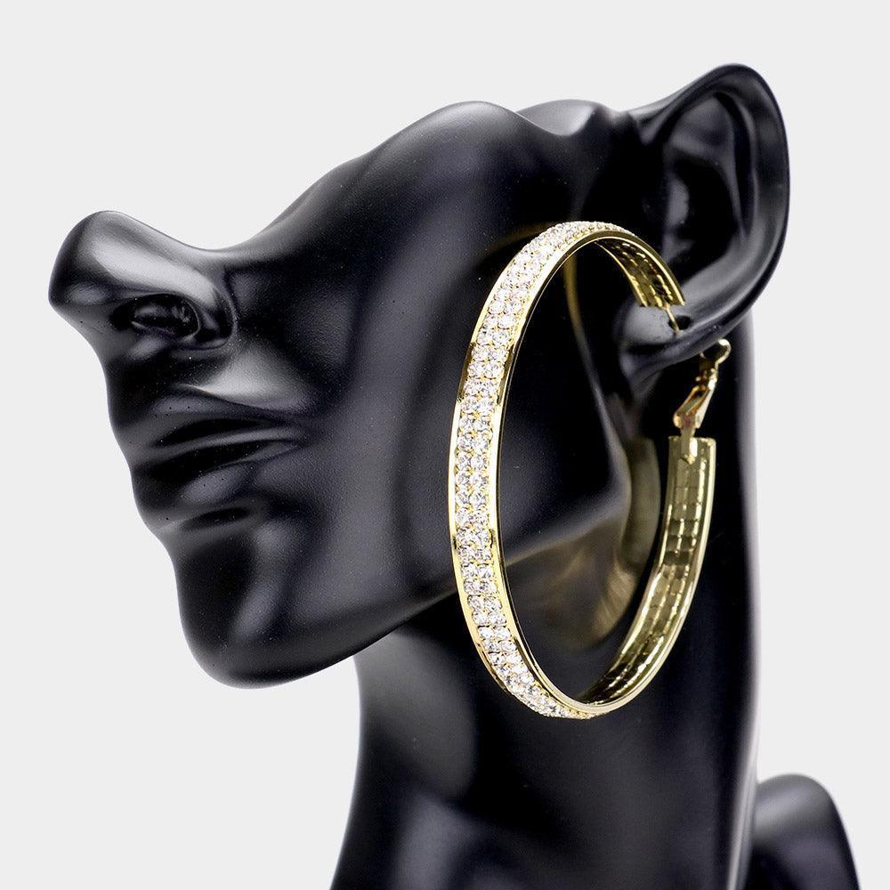 Gold Rhinestone Embellished Metal Hoop Earrings - Jewelry Store by Erik Rayo