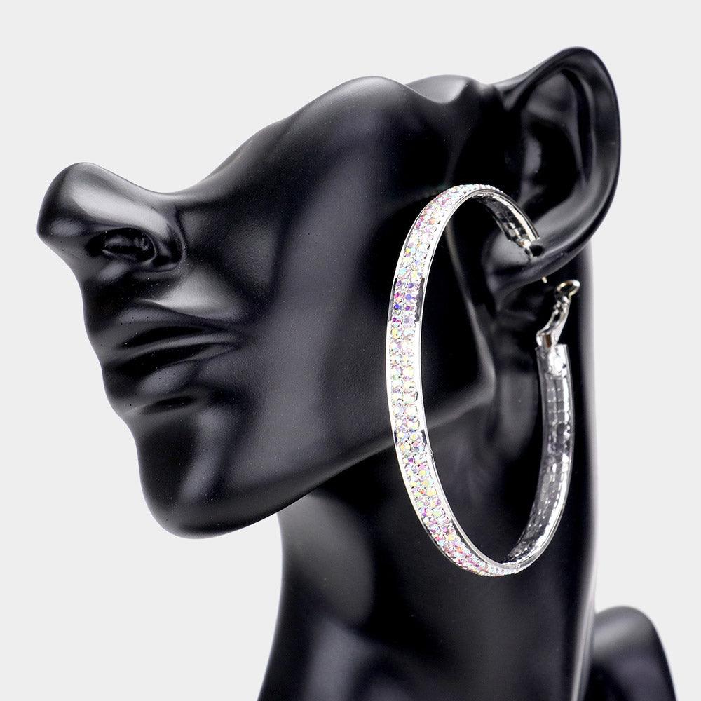 Silver Rhinestone Embellished Metal Hoop Earrings