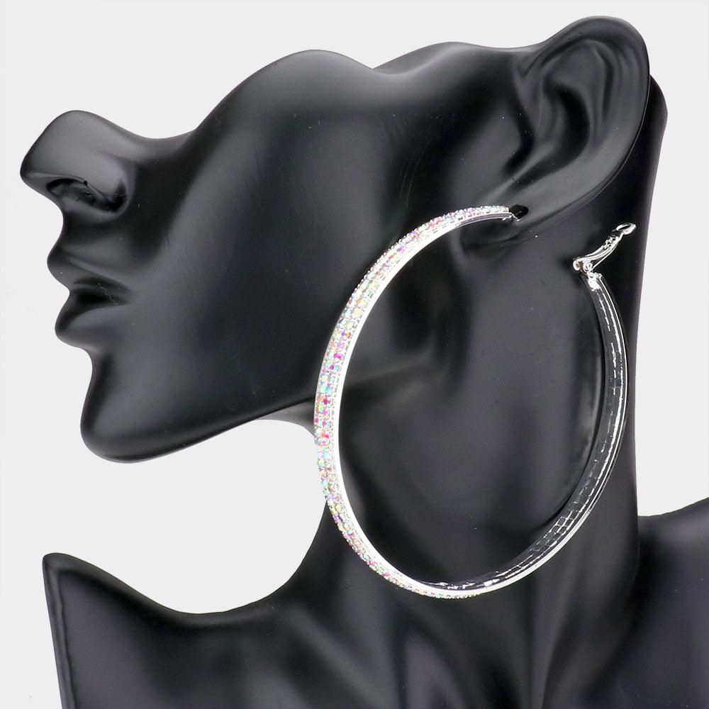 Silver Rhinestone Hoop Earrings - Jewelry Store by Erik Rayo