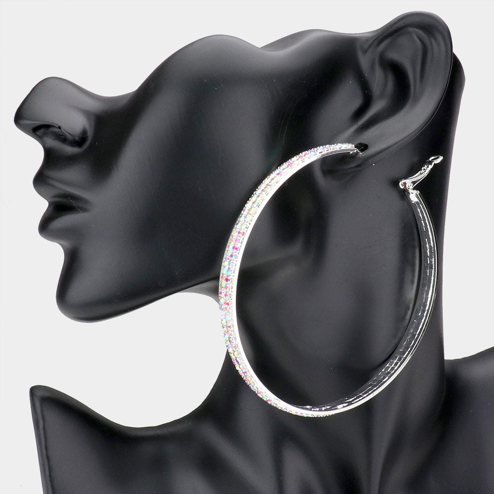 Silver Rhinestone Hoop Earrings