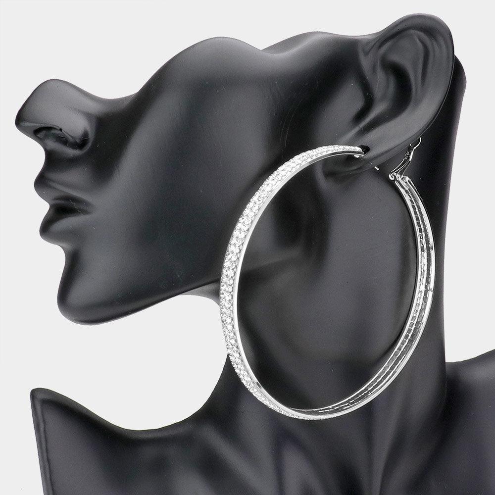 Silver Rhinestone Hoop Earrings - Jewelry Store by Erik Rayo